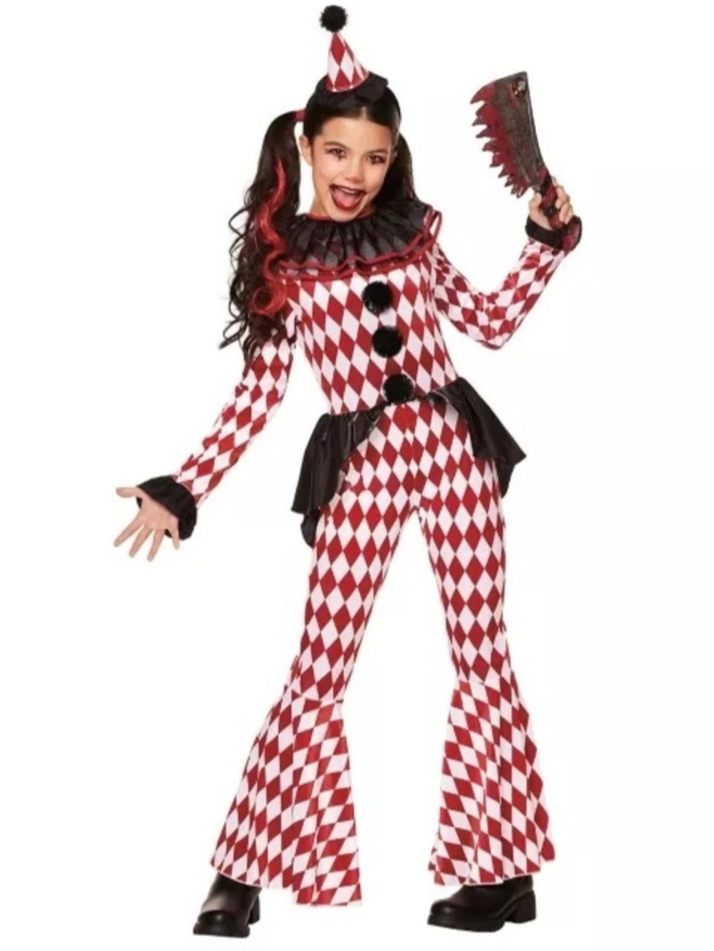Spirit Halloween Kids Red Carnival Clown Unitard Costume Girls M 8-10 years